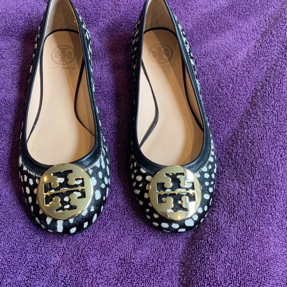 Tory Burch Black/Cream Animal Hair/Leather Ballet Flats sz 8M